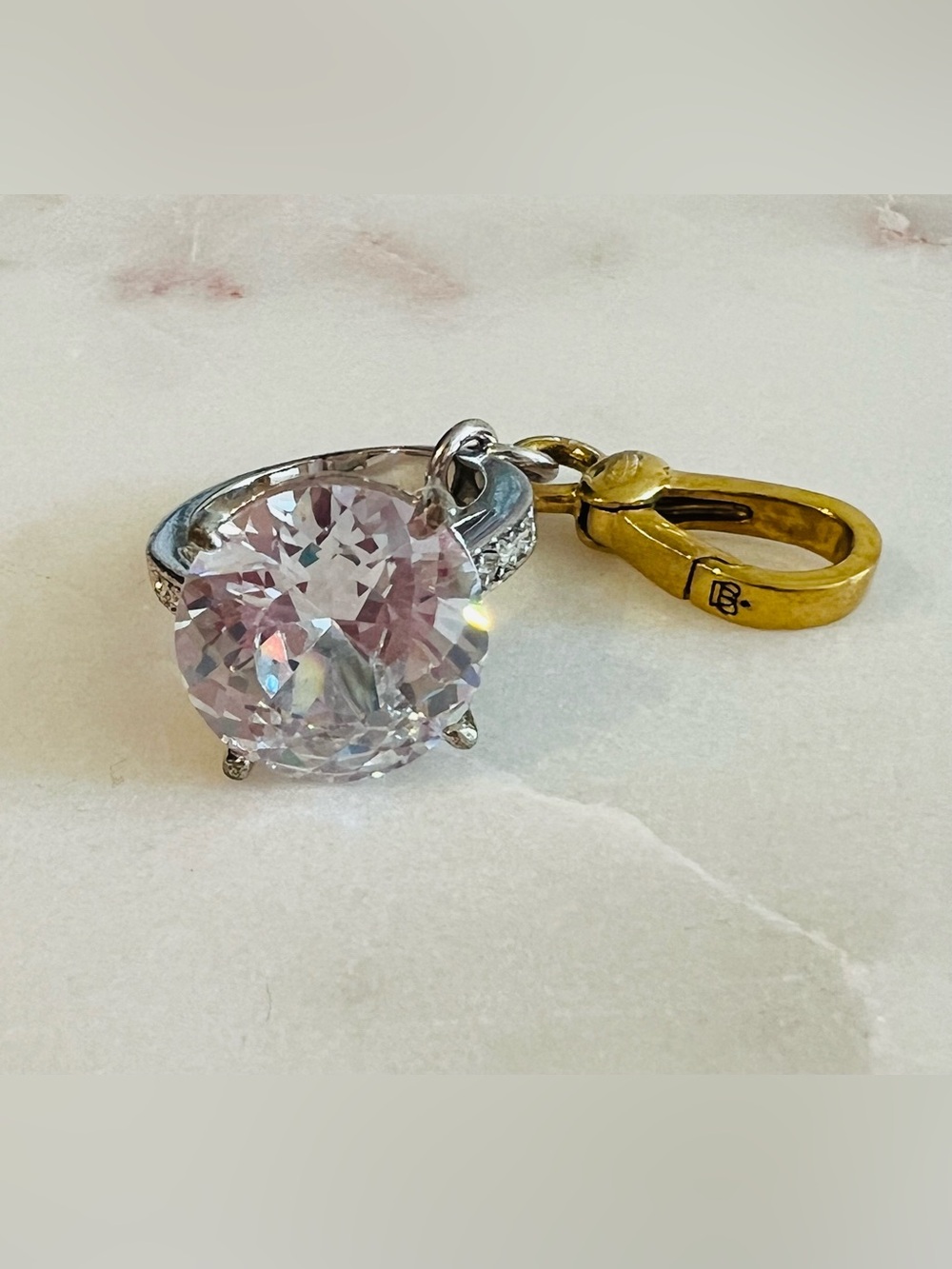 Vintage Y2K Juicy Couture 2008 Engagement Ring Charm, Goldtone, Cubic Zirconia